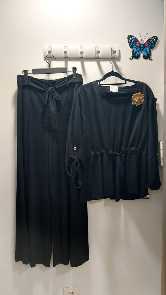 Traje Linen Flor para mujer NEGRO